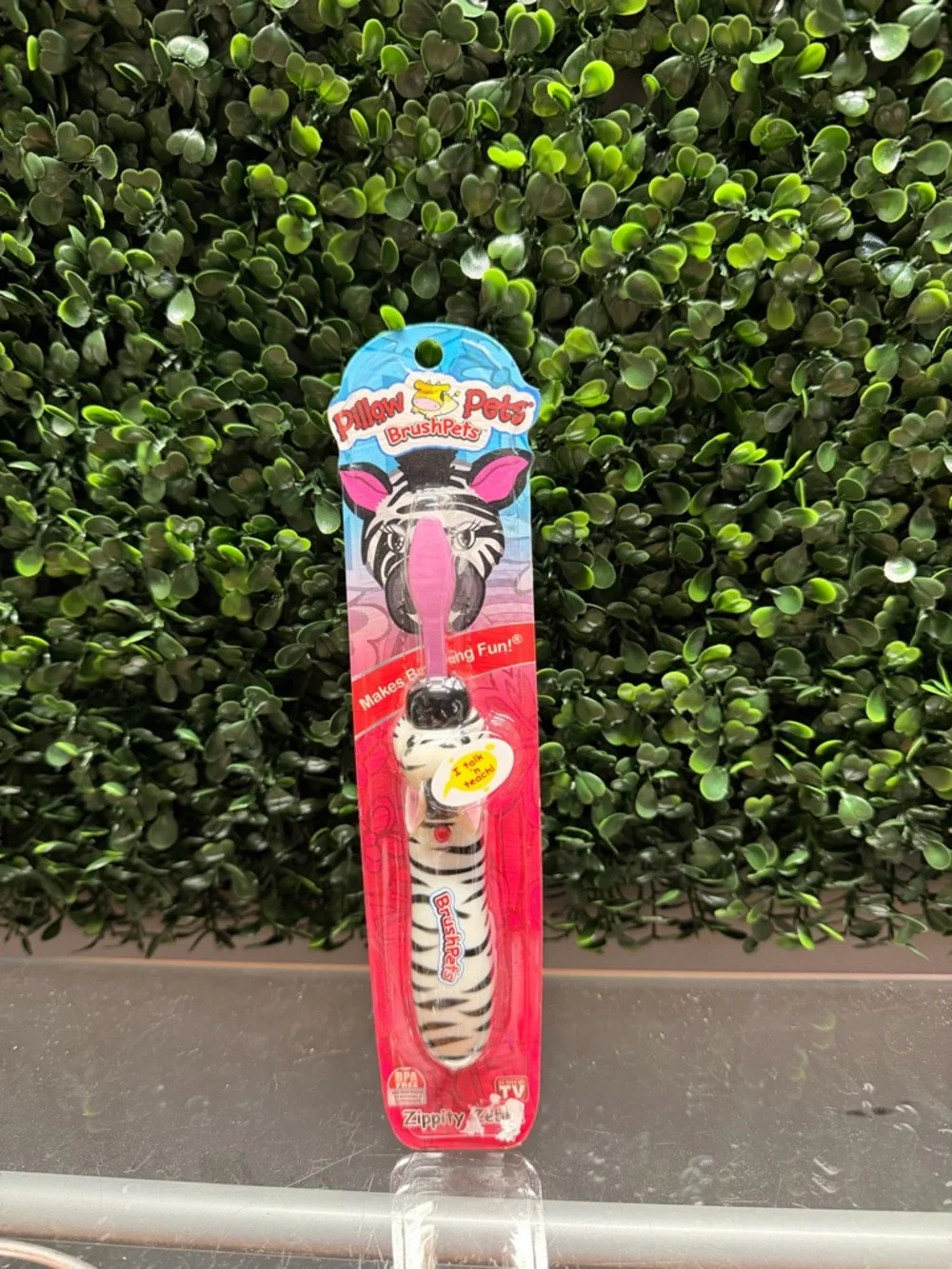 Pillow Pets BrushPets Zebra Kids Toothbrush - Pink & White